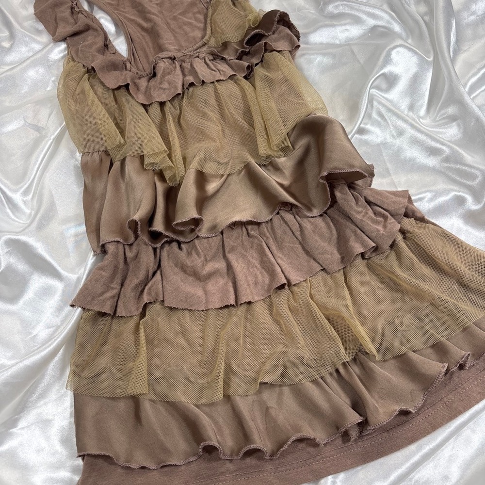 y2k Ruffle Tiered Tank Top Brown Mesh Racerback be... boutique - Picture 2 of 5